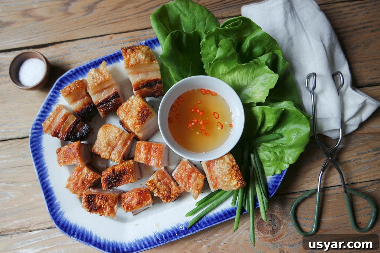 Crispy Pork Belly: How to Get Perfect Crackling 6 crispy pork belly with lettuce wraps and dipping sauce