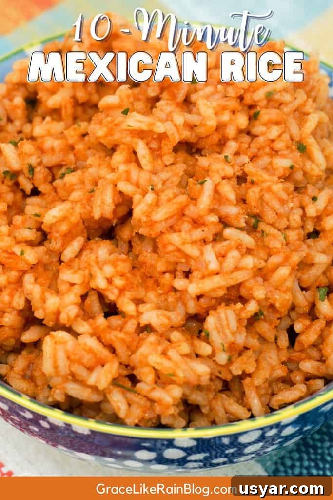 10-Minute Mexican Rice Recipe Made with Minute Rice 2 10 minute mexican rice made with minute rice in a serving bowl showing the fluffy texture