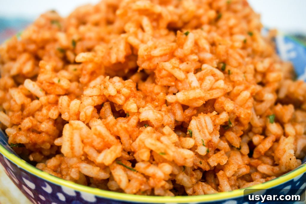 10-Minute Mexican Rice Recipe Made with Minute Rice 8 close-up of a bowl of mexican rice