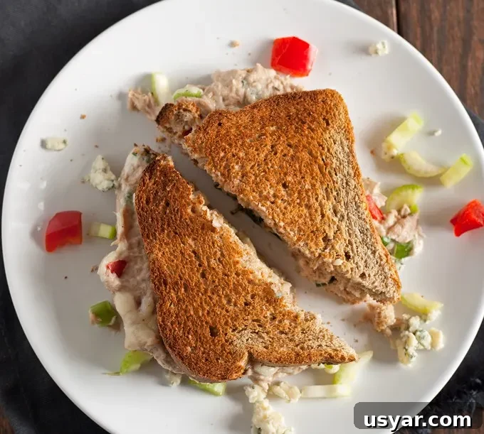 Blue Cheese Tuna Melt Sandwich Recipe 7 Warm tuna melt sandwich with blue cheese crumbles