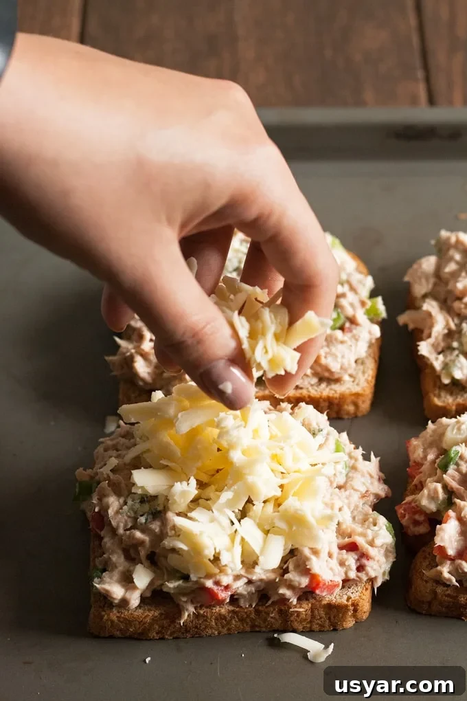 Blue Cheese Tuna Melt Sandwich Recipe 4 Close-up of tuna melt with blue cheese and American cheese