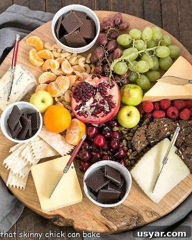 Chocolate Dessert Board - an elegant way to end a meal with top notch chocolates, fruit and cheeses artfully displayed for a jaw dropping presentation! Chocolate Dessert Board overhead shot