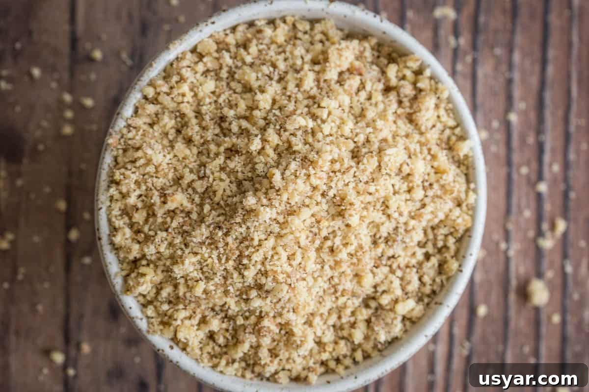 Nut Flours: Uses, Baking Tips and Substitutes 16 overhead shot of Walnut Meal on a wooden board