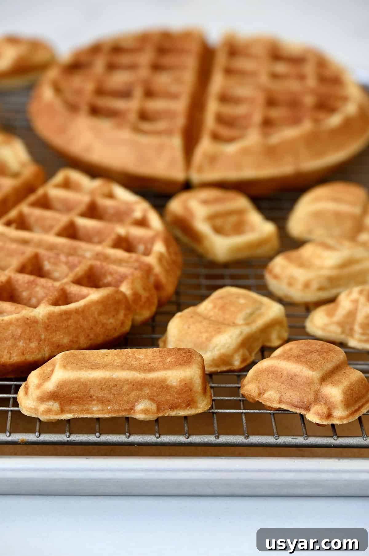 High-Protein Waffles: Fluffy, Filling Breakfast Recipe 5 A closeup view of car waffles made from a high-protein cottage cheese batter.
