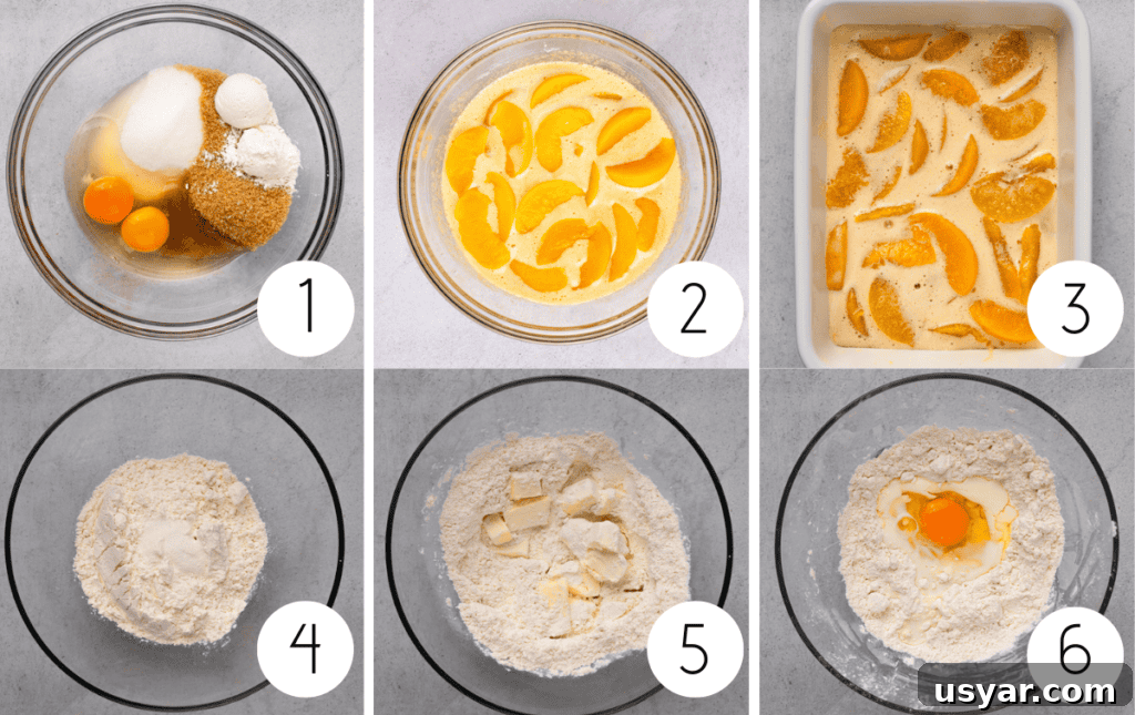 Mom's 90s Gluten-Free Peach Cobbler Recipe 6 step by step image of how to make gluten free peach cobbler