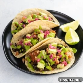 black bean vegan tacos on a plate