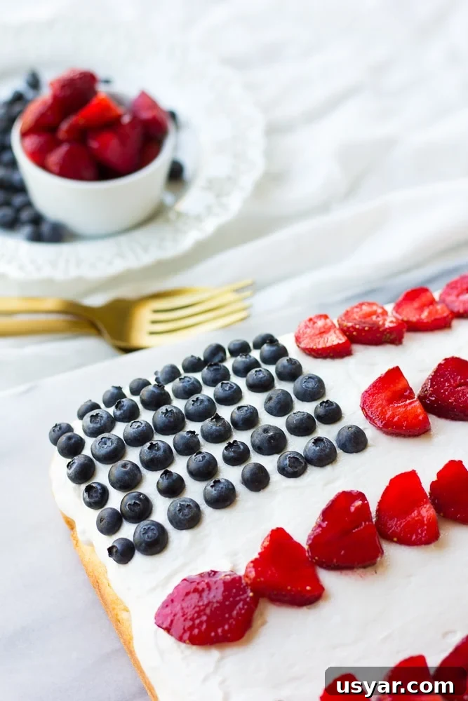 One-Bowl Vegan American Flag Cake for Fourth of July 5 showing vegan flag cake from top