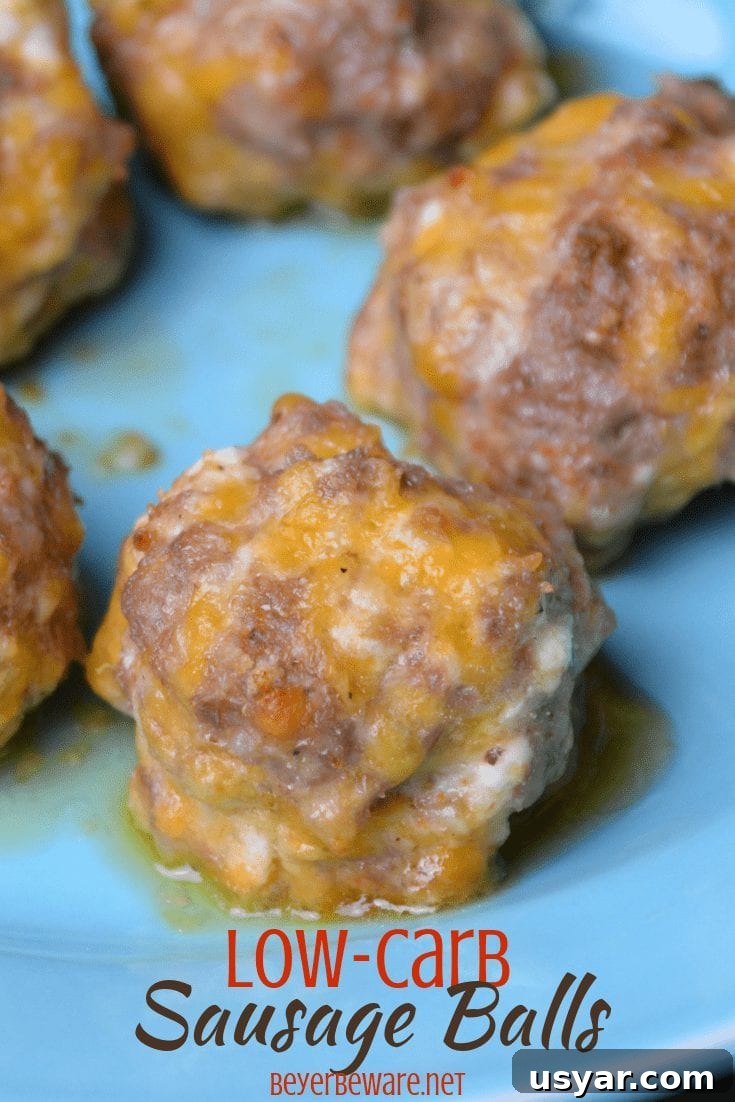 Low-Carb sausage balls use ground pork, cream cheese, and shredded cheeses to form the base for an oven baked pork meatball.