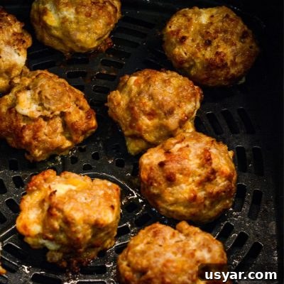 Air fryer sausage balls as a quick low-carb breakfast option.