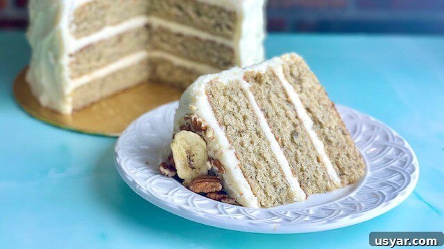 Old-Fashioned Banana Layer Cake with Cream Cheese Frosting 5 Old Fashioned Banana Cake Slice with cream cheese buttercream