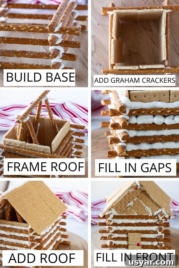 Build a Log Cabin Gingerbread House: Step-by-Step Video 4 Log cabin gingerbread pictures of steps on how to make
