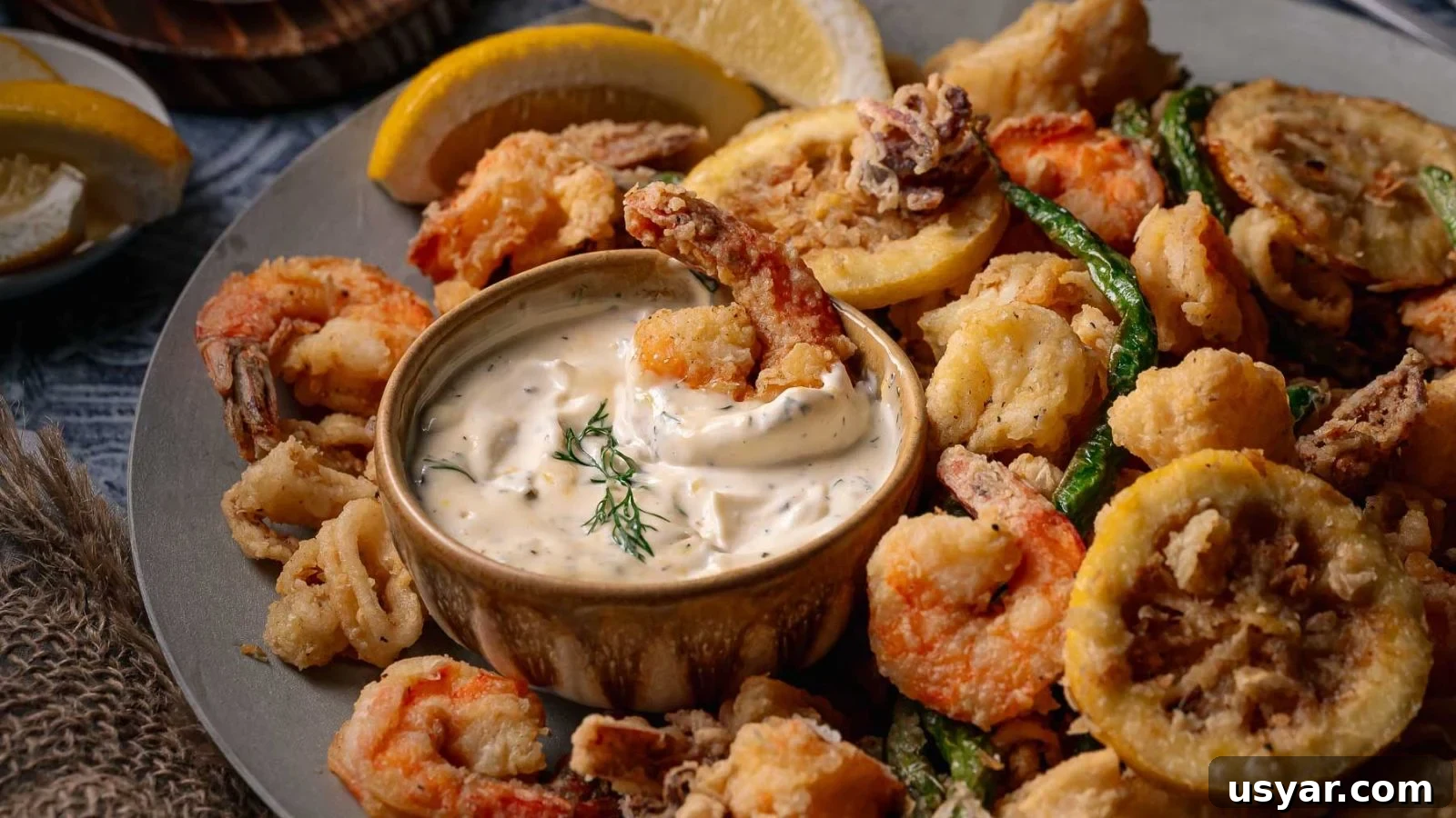 17 Potluck Appetizers to Get the Party Started 16 Crispy fritto misto with fried seafood and veggies served with tartar sauce.