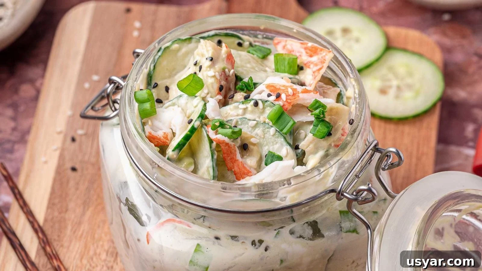 17 Potluck Appetizers to Get the Party Started 5 California roll cucumber salad with avocado, crab, and sesame.