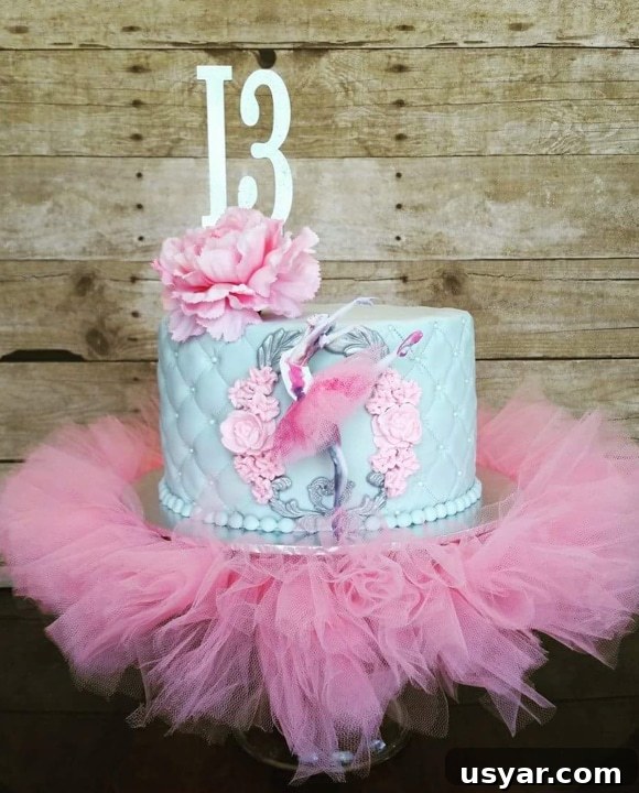 Custom Cakes for Weddings, Birthdays and Special Events 5 Blue and pink 13th birthday Ballerina birthday cake with pink tutu.