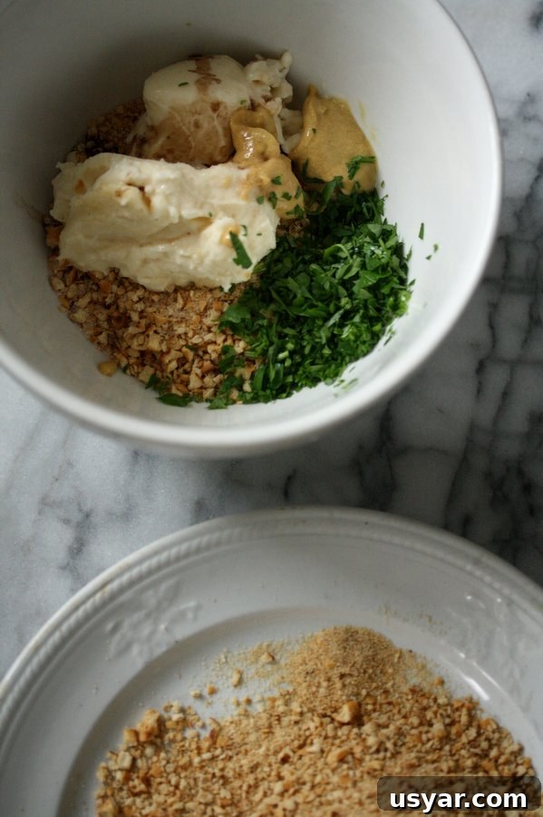 Pretzel-Crusted Gluten-Free Crab Cakes Recipe 3 mayo and mustard in a bowl