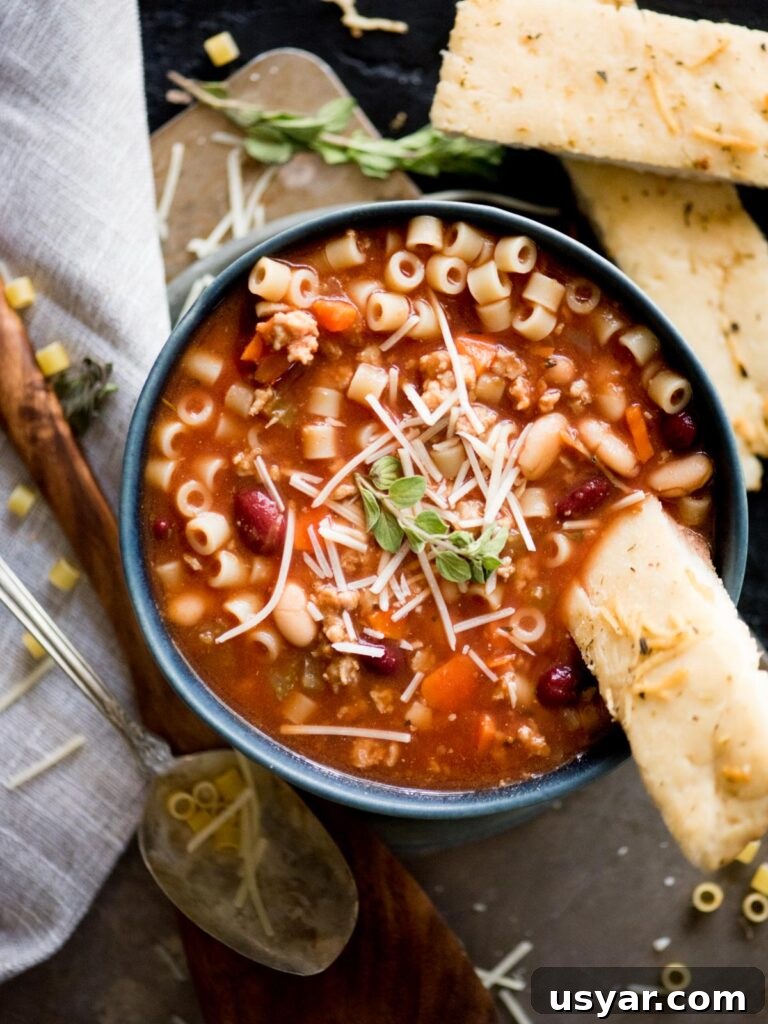 Authentic Italian Pasta e Fagioli Soup Recipe 2 pasta fagioli soup with parmesan and breadstick