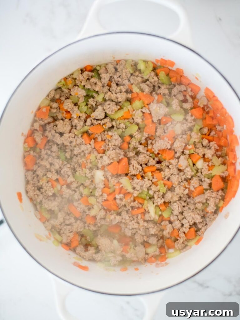Authentic Italian Pasta e Fagioli Soup Recipe 6 cooked turkey sausage with carrots and celery