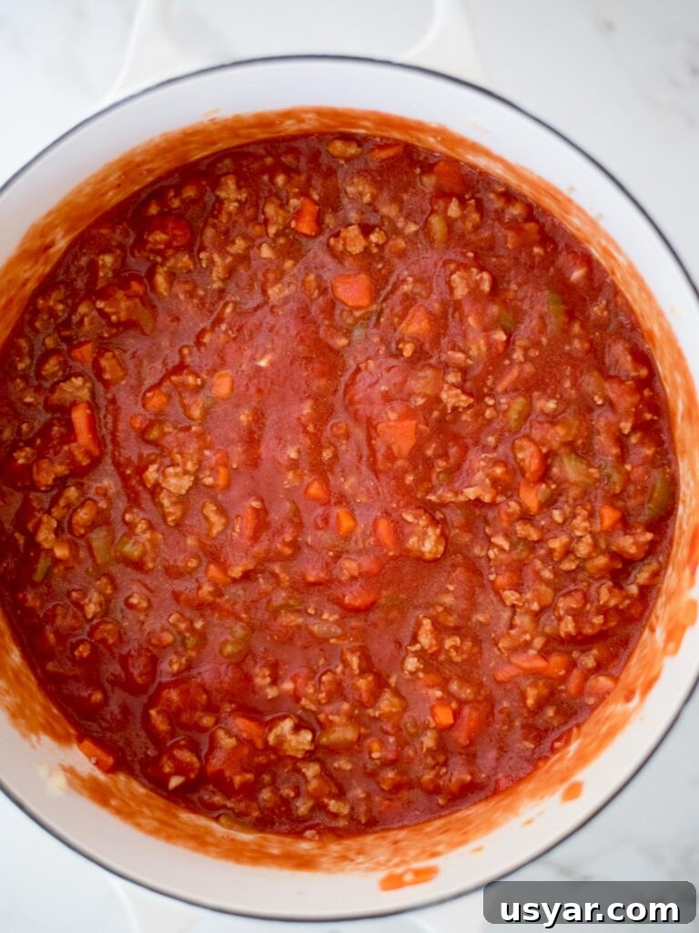 Authentic Italian Pasta e Fagioli Soup Recipe 10 canned tomatoes stirred into the sausage mix in dutch oven
