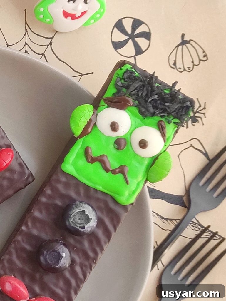 How to Make Frankenstein Chocolate Bars for Halloween 8 Finished Frankenstein chocolate bars ready to serve