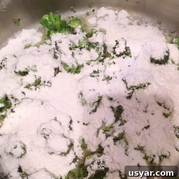 Add flour to broccoli