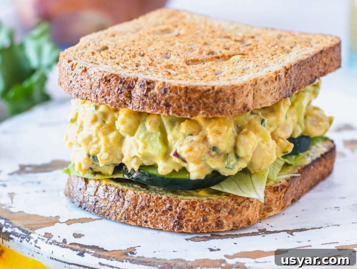 Sandwich with curry chickpea salad.