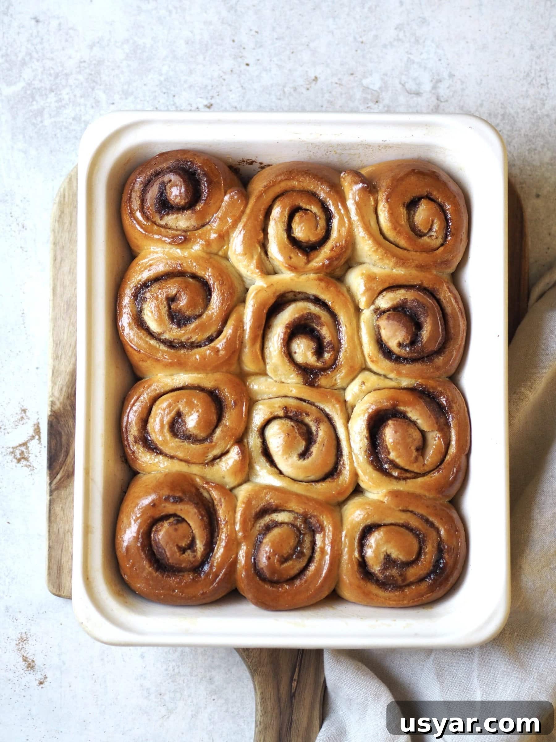 Banana Bread Cinnamon Rolls with Cream Cheese Glaze 13 Baked rolls