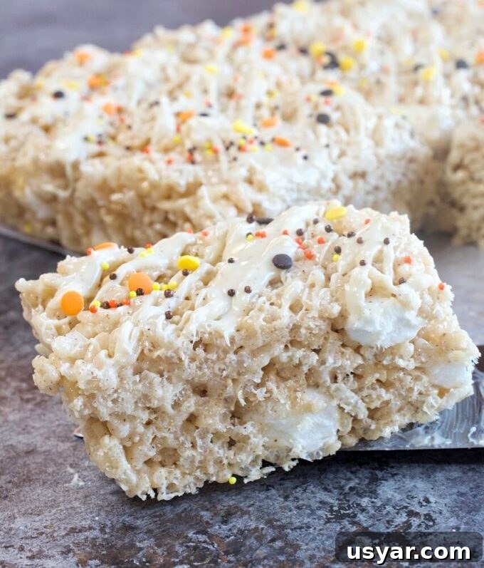 23 Irresistible Pumpkin Desserts for Fall Baking 8 Pumpkin Spice White Chocolate Krispie Treats.