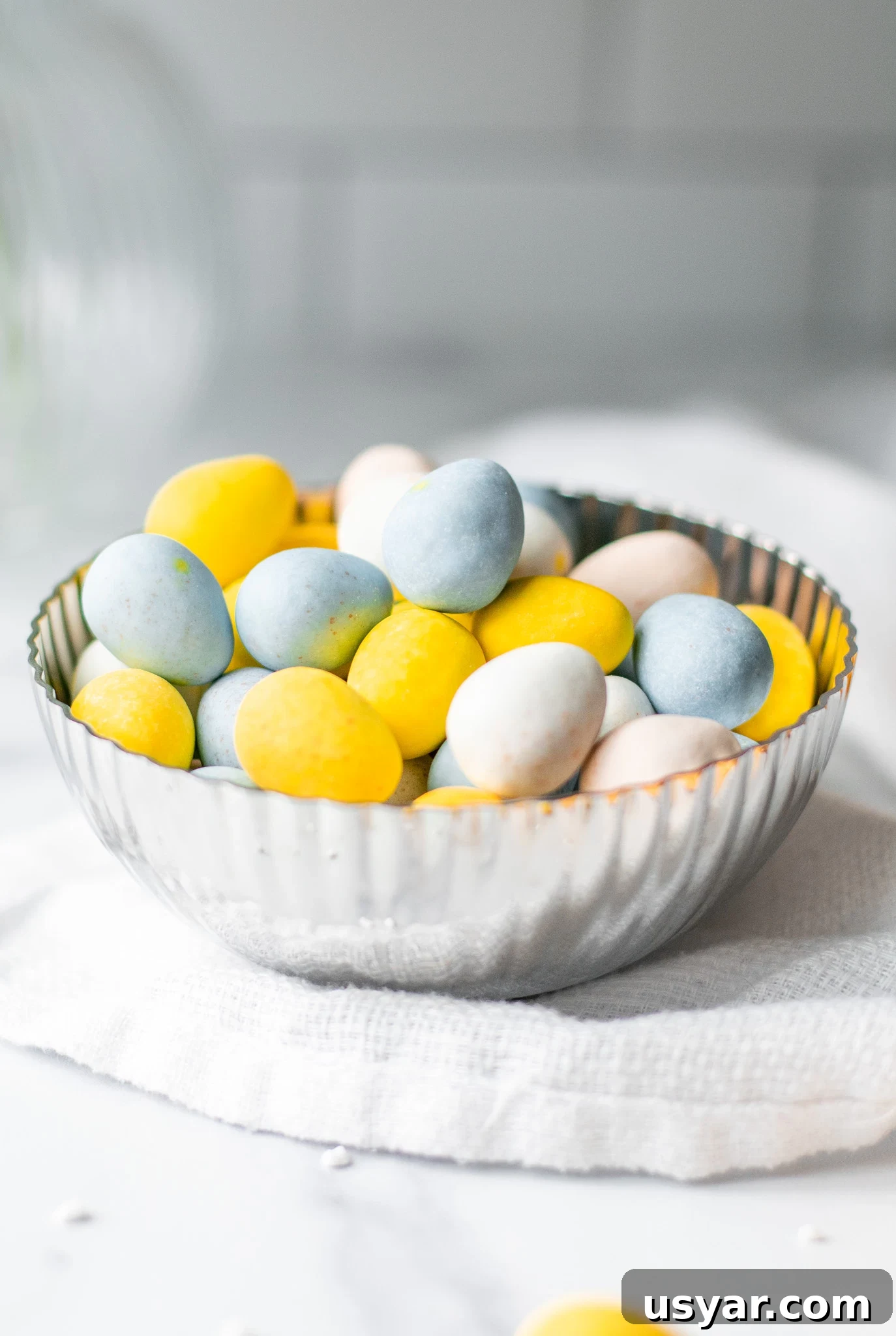Chocolate eggs in a bowl.