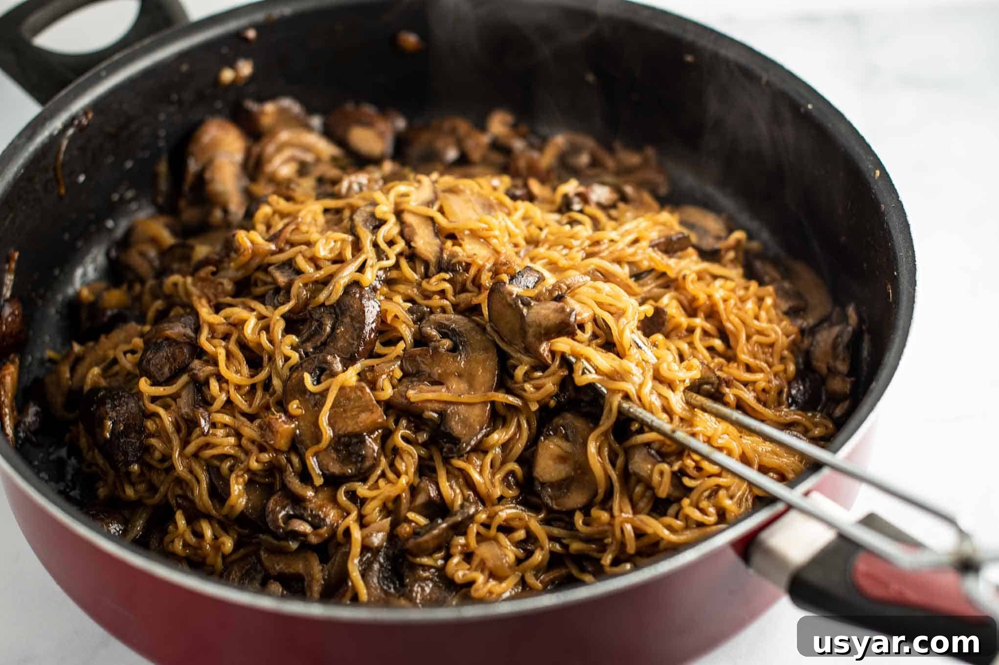 Umami Mushroom Ramen Noodles with Savory Broth 3 jumbo cooker full of asian mushroom ramen noodles