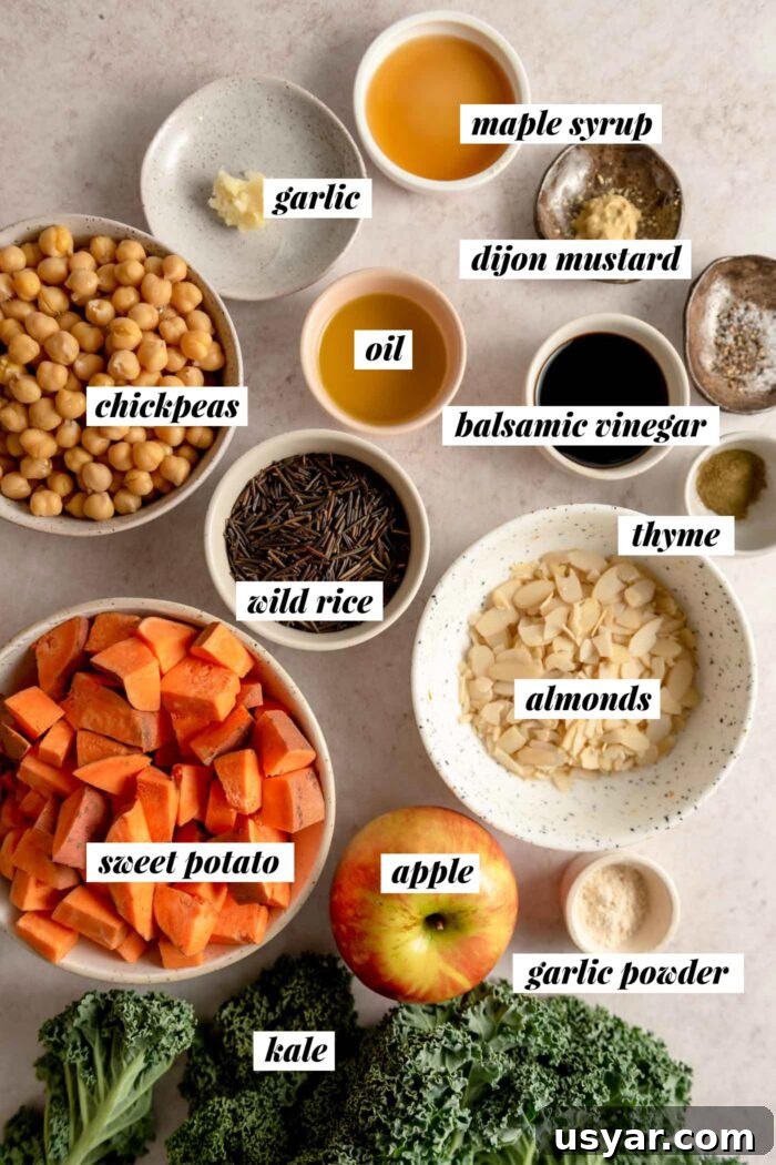 Ingredients for vegan harvest bowl recipe.