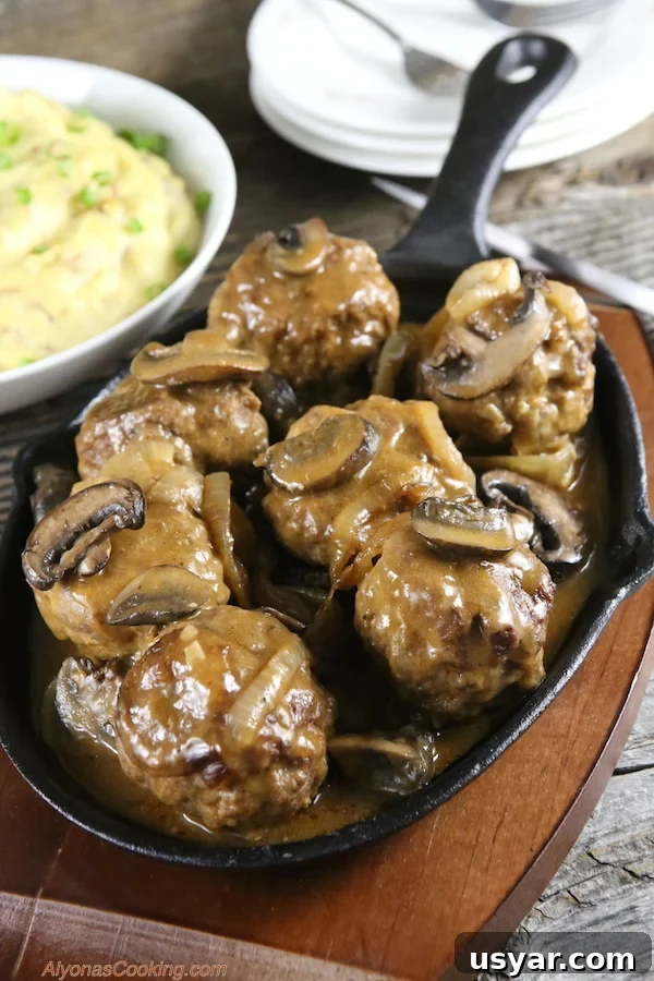 Salisbury Steak in Rich Mushroom Gravy 2 Salisbury Steak with Mushroom Gravy