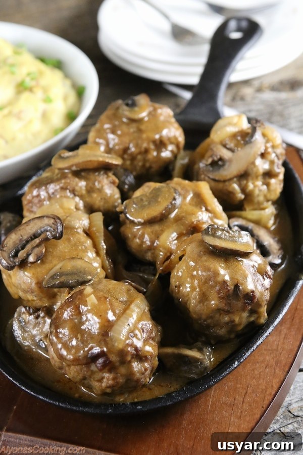 Salisbury Steak in Rich Mushroom Gravy 3 Salisbury Steak with Mushroom Gravy