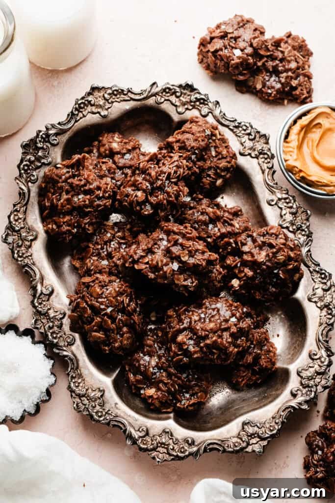 No bake cookies in a vintage metal tray.