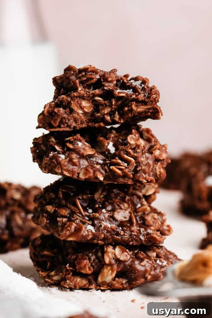 A stack of no bake cookies.