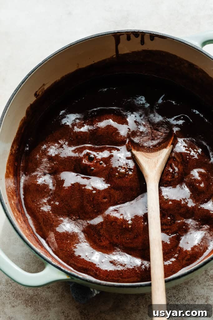 A pot of the chocolate mixture.