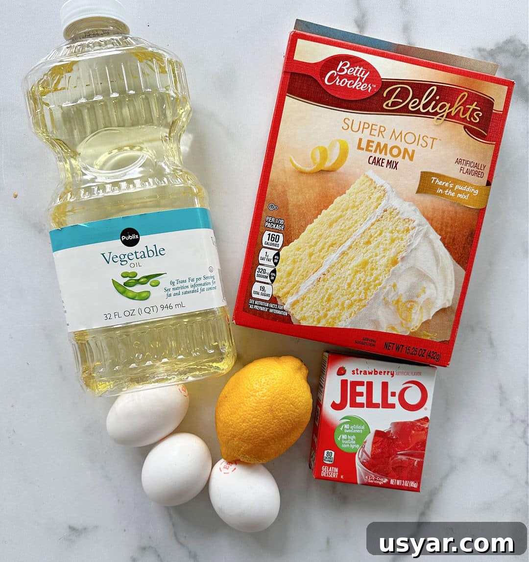 Refreshing Strawberry Lemonade Poke Cake 3 Ingredients needed for Poke Cake.