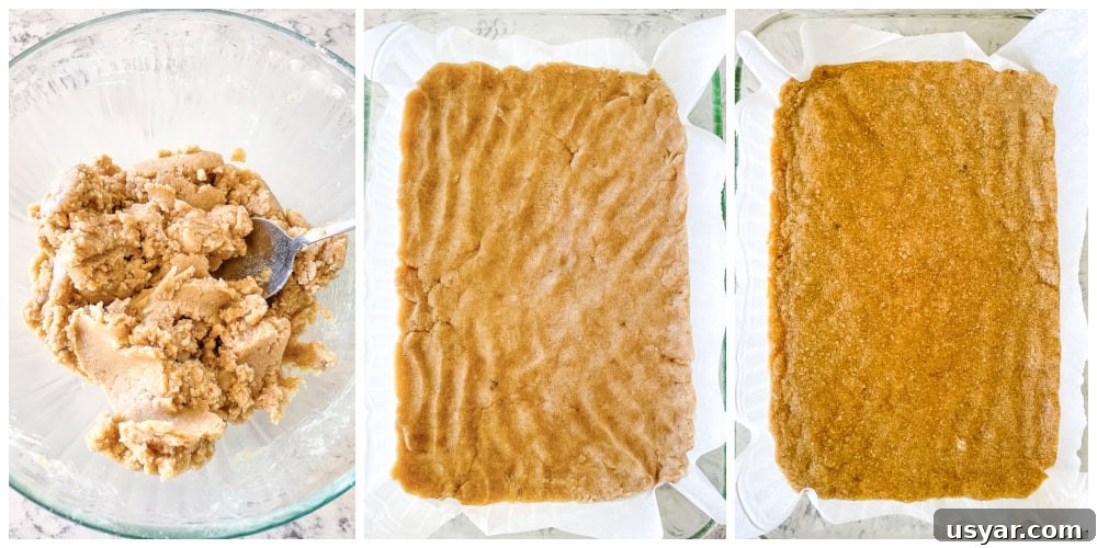 Homemade Chewy Buttery Coconut Bars 3 shortbread crust pressed into pan